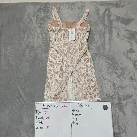 ValleyGirl Dress Small Cream Knee Length Bow Tie Strap Gown Nylon Stretch NEW - Picture 3 of 5